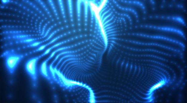 Vector blue glowing data stream in virtual space