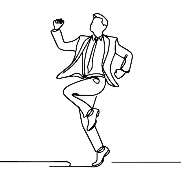 Vector business people dancing with a simple continuous line style and white background