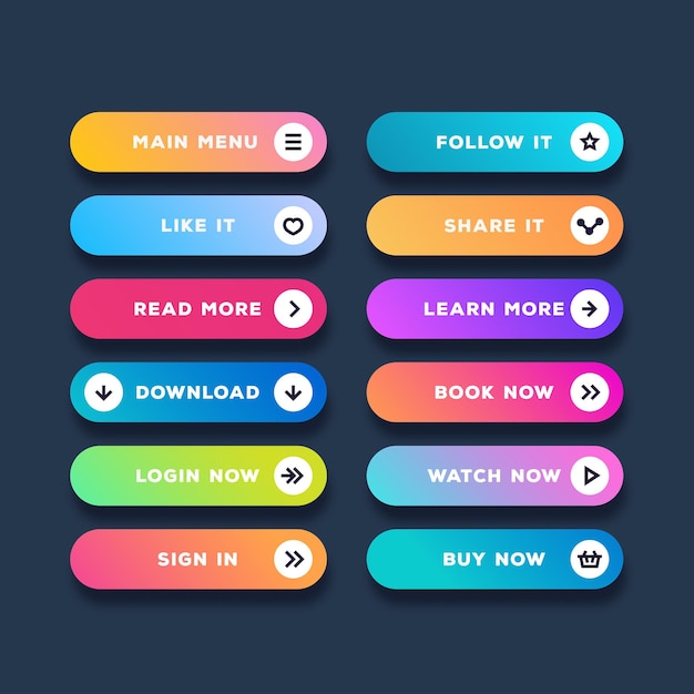 Vector button set modern gradient style isolated on black background for web site ui mobile app Call to action icon button 10 eps