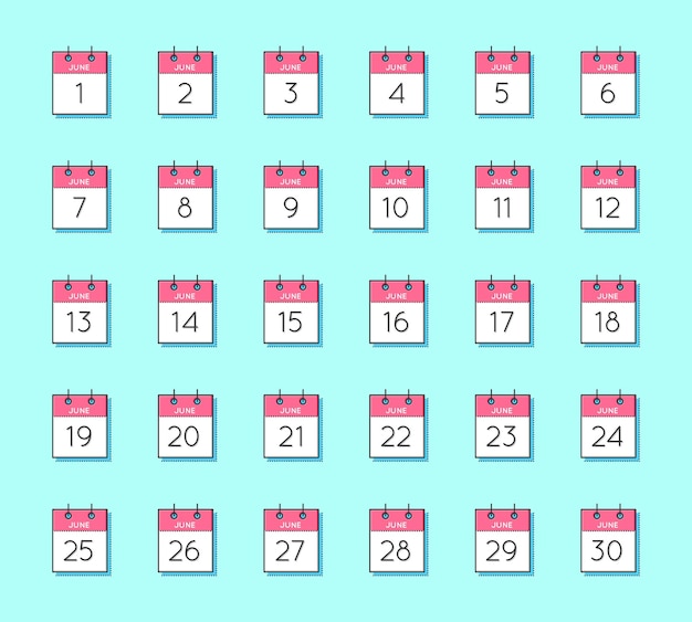 Vector Calendar Icon Flat and thin line vector illustration Calendar sheets on light blue background June