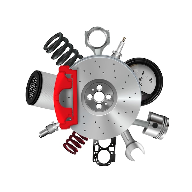 Vector Car Parts with Retro Tire isolated on white background