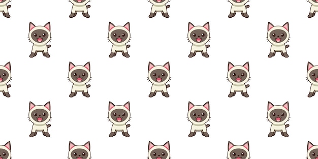 vector cartoon character siamese cat seamless pattern background