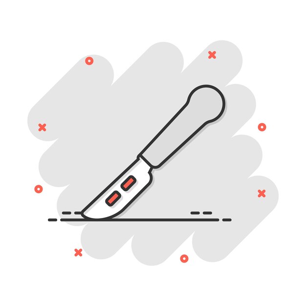 Vector cartoon medical scalpel icon in comic style Hospital surgery knife sign illustration pictogram Scalpel business splash effect concept