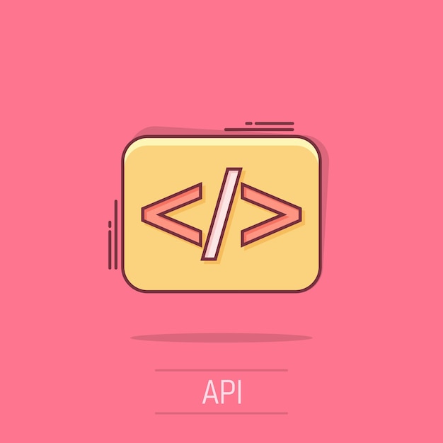 Vector cartoon open source icon in comic style Api programming concept illustration pictogram Programmer technology business splash effect concept