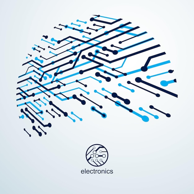 Vector circuit board with electronic components of technology device. Computer motherboard cybernetic abstraction. Electronic microprocessor
