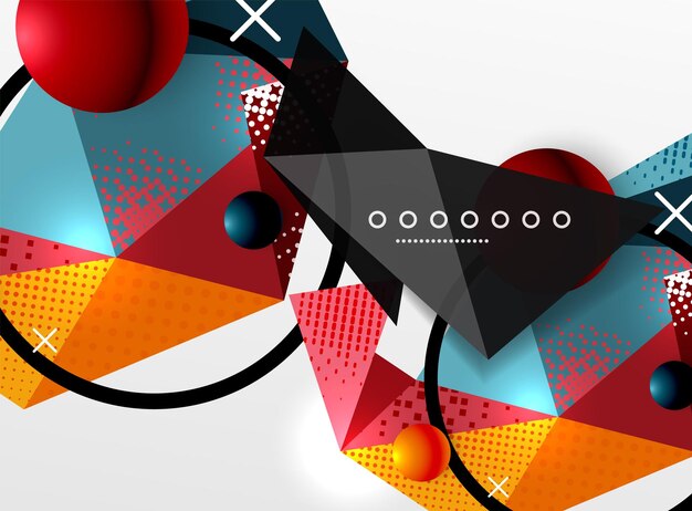 Vector color geometric abstract composition triangular and polygonal design elements digital techno background