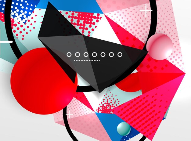 Vector color geometric abstract composition triangular and polygonal design elements digital techno background