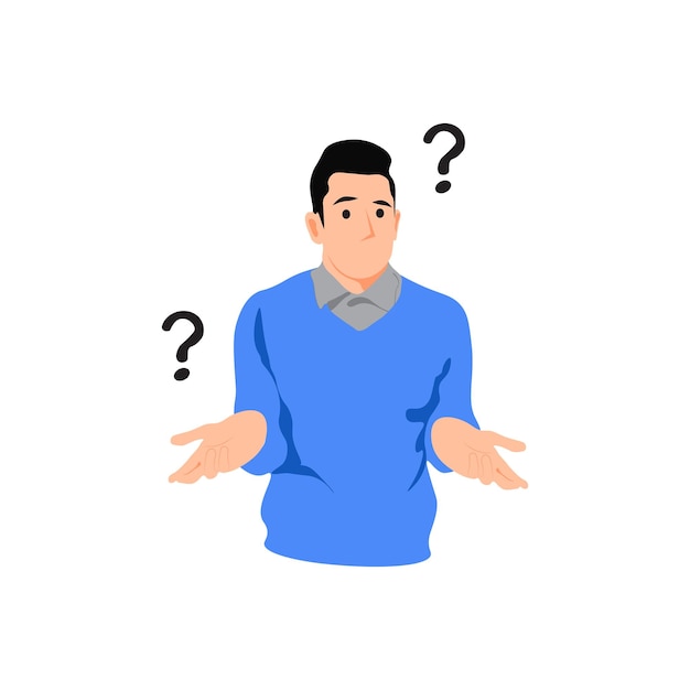 Vector confused thinking personvector flat illustration