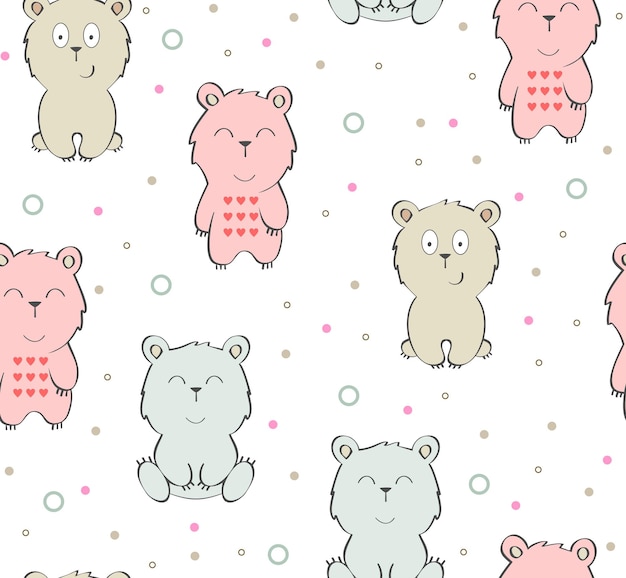 Vector cute seamless pattern with cartoon bear