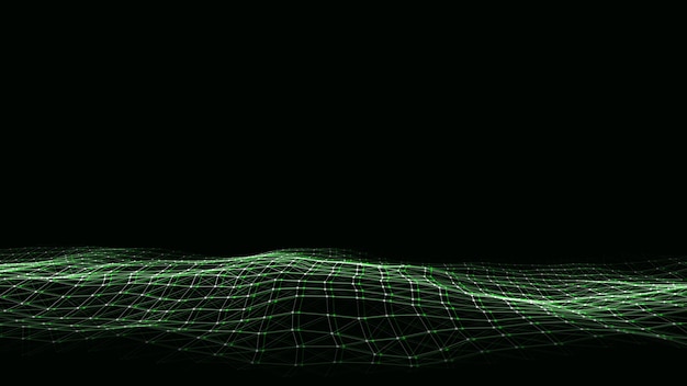Vector digital technology wave Dark cyberspace with motion dots and lines Futuristic background