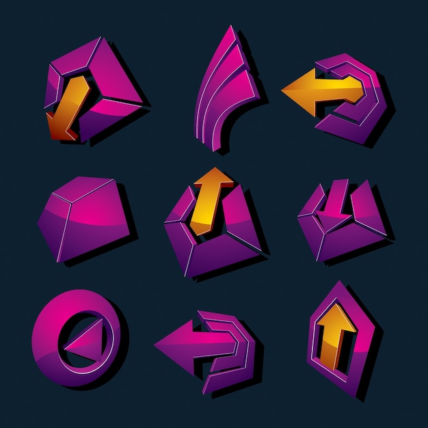 vector dimensional business and corporate graphic symbols collection. set of purple arrows and different simple design elements.