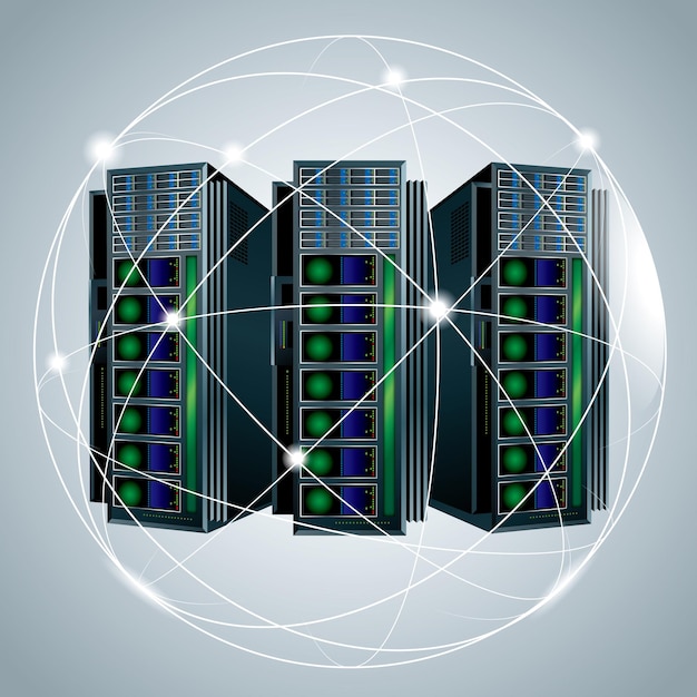 Vector drawing super computer, isolated on gray background.