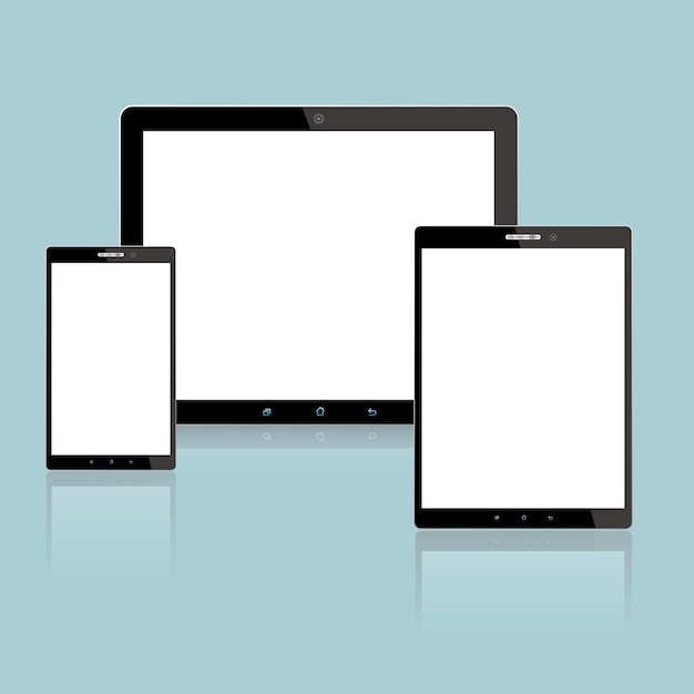 Vector drawn electronic devices, isolated on blue background.