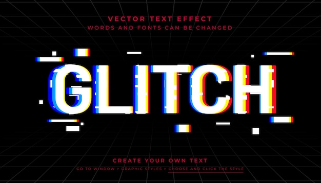 Vector Editable Glitch text effect Glitch screen typography graphic style on black background