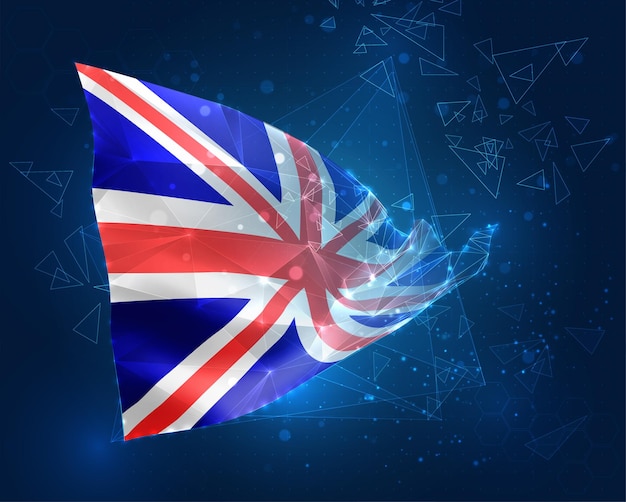 Vector flag virtual abstract 3D object from triangular polygons on a blue background
