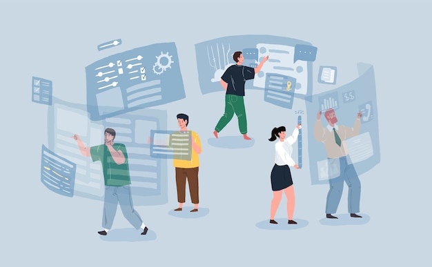 vector flat cartoon characters team work metaphor.successful company of startup 