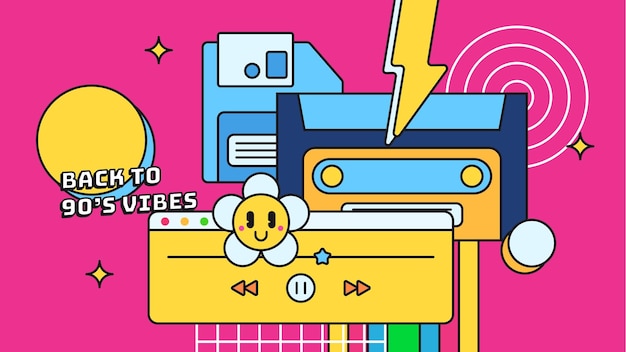 vector flat illustration of 90s label logo number retro symbol in pop art style