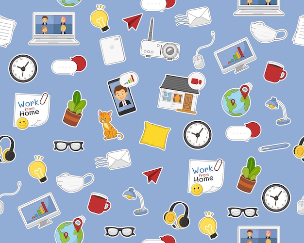 vector flat seamless texture pattern work from home.