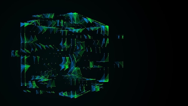 Vector futuristic cube of particles and lines Network connection big data Abstract background