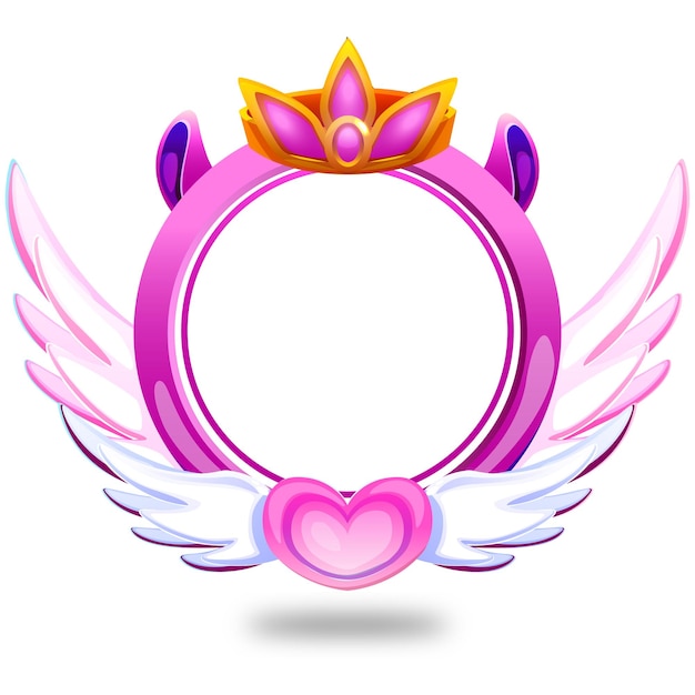 Vector game ui round frame empty border game asset items frame with heart and wings
