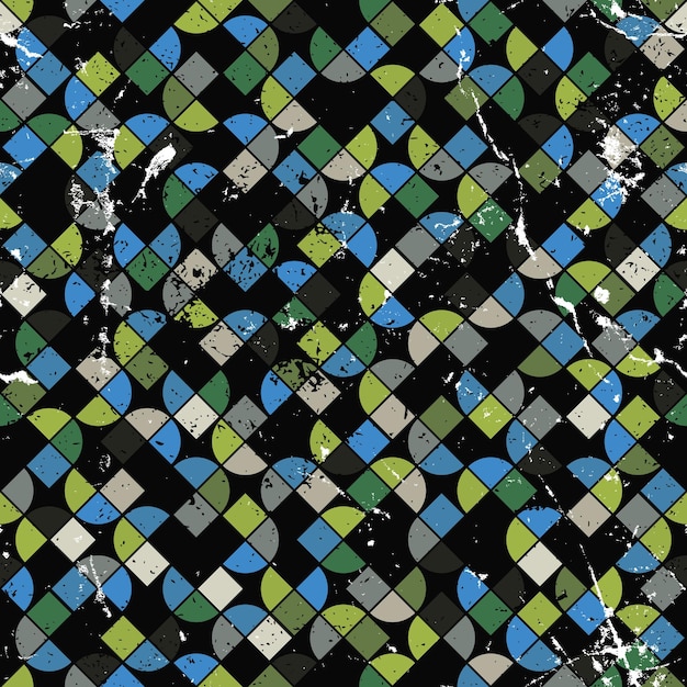 vector geometric colorful abstract seamless pattern, worn contrast canvas.