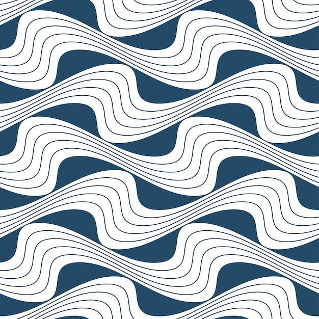 Vector geometric seamless pattern, abstract endless composition created with wavy lines. Black and white background with intertwine thin lines.
