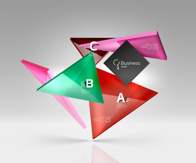 vector glass triangles composition on grey 3d background abstract background for workflow layout diagram number options or web design