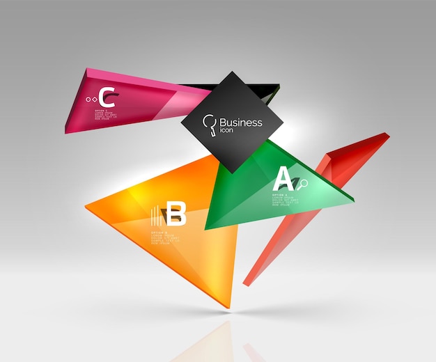 Vector glass triangles composition on grey 3d background Abstract background for workflow layout diagram number options or web design