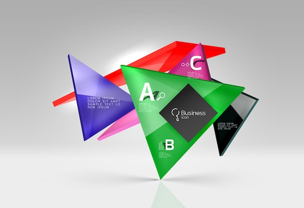 Vector glass triangles composition on grey 3d background Abstract background for workflow layout diagram number options or web design