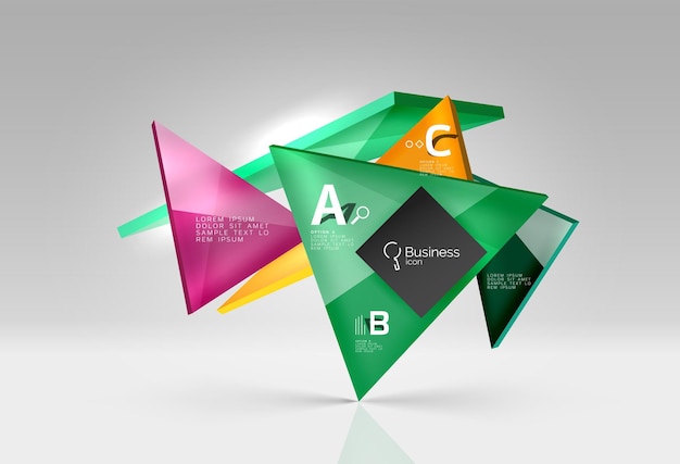 Vector glass triangles composition on grey 3d background Abstract background for workflow layout diagram number options or web design