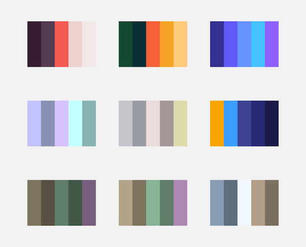 Vector gradient flat colors palette swatches set