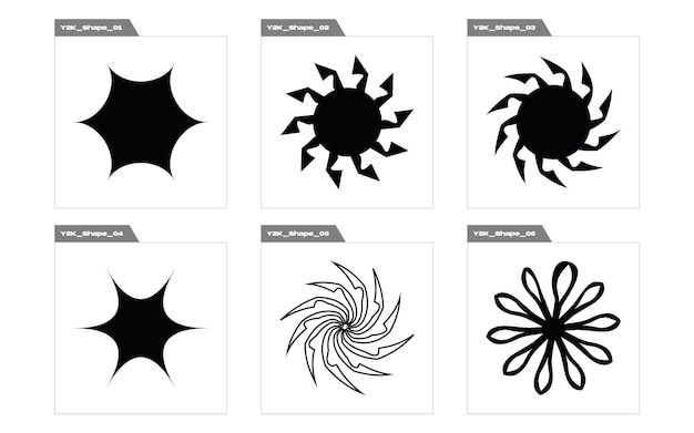 Vector Graphic Assets Set Brutalism star and flower shapes Elements for graphic decoration