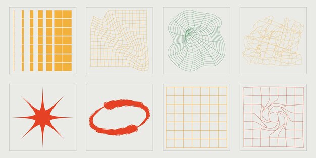 vector graphic assets set rave psychedelic retro futuristic set objects in y2k style