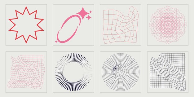 vector graphic assets set rave psychedelic retro futuristic set templates for notes posters