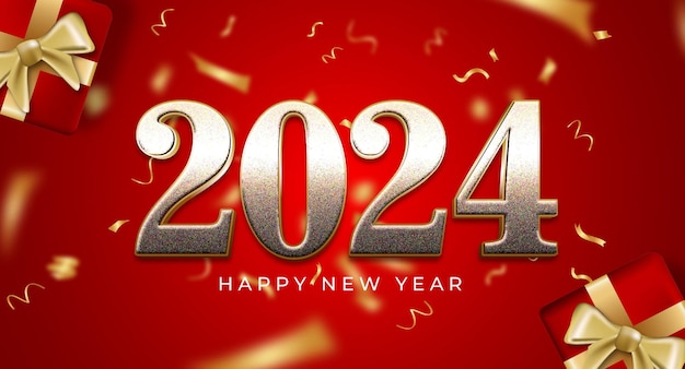 vector happy new year 2024 text effect