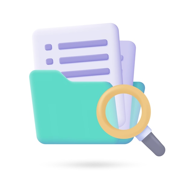 Vector icon magnifying glass on document isometric 3d style