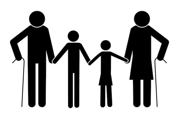 vector icon of the elderly with grandchildren cartoon image of seniors with canes pensioners on a walk stock photo