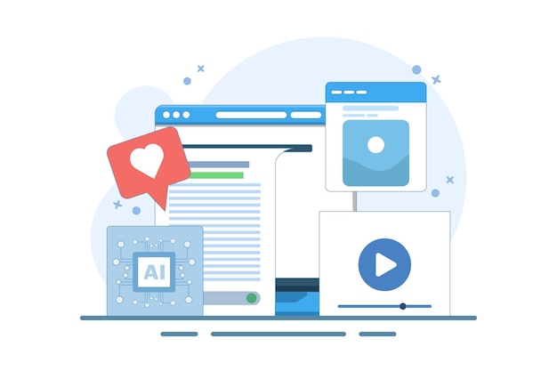 vector illustration about Artificial intelligence generating text video and image content