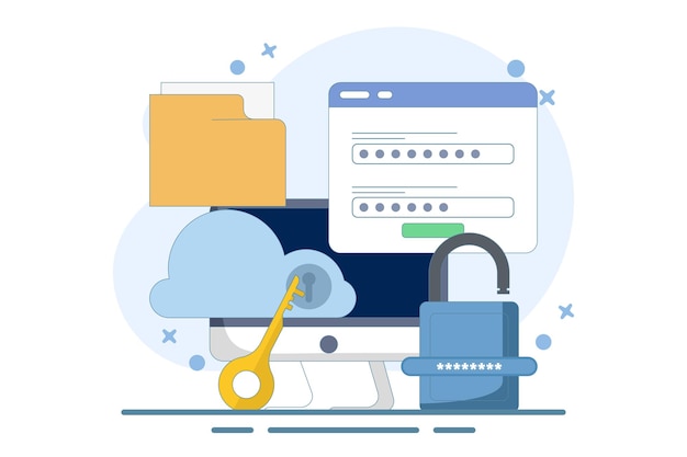vector illustration about Cloud security system concept or Data stored on secure cloud server