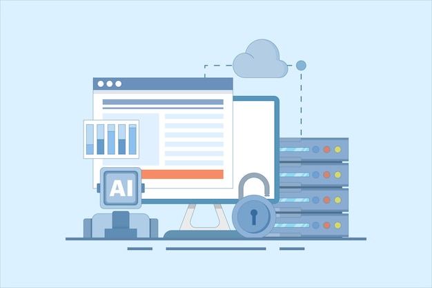 vector illustration about Cloud Server AI Service Concept or AI hosted on cloud server