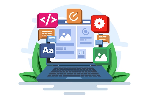 vector illustration about Concept of developer building a website Frontend user interface or UI UX