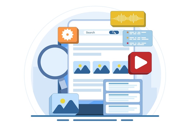 vector illustration about Concept of Search Engine results displayed in a web browser