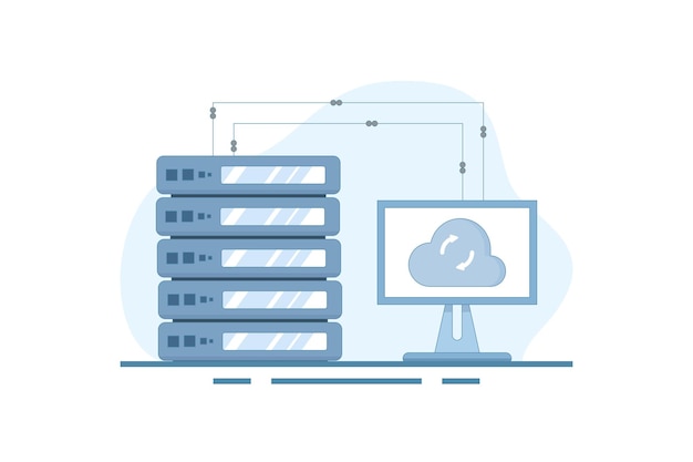 vector illustration about data server concept with laptop and data server