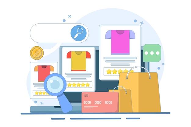 vector illustration about ecommerce seo concept or products added to search engine results page