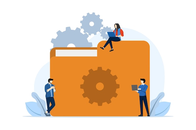vector illustration about File management concept with Business team looking for files