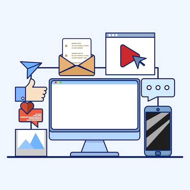 vector illustration about Social Media Concept or social media marketing by analyzing trends