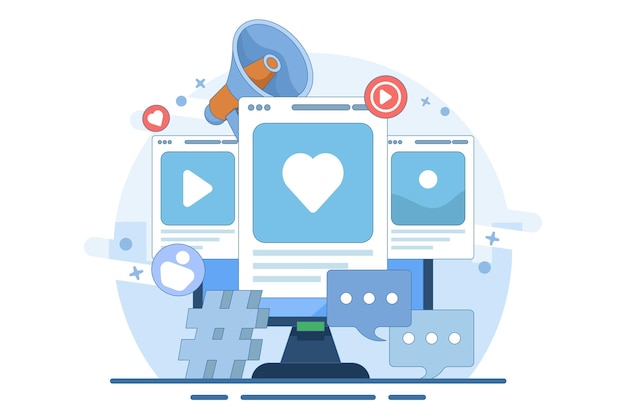 Vector illustration about Social media marketing concept or digital marketing online connection