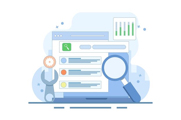 vector illustration about Technical SEO concept or Website optimization for search engines