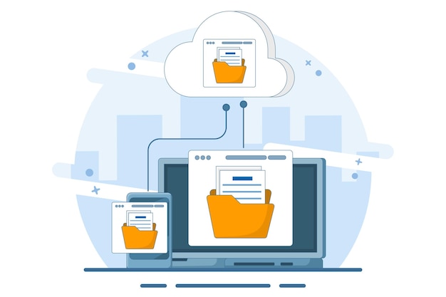 vector illustration Cloud computing concept with computer monitor laptop and smart phone device