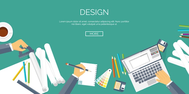 vector illustration flat architectural project teamwork building and planning construction pencil